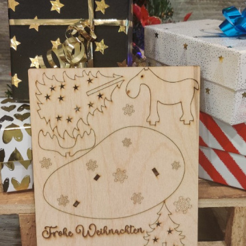 Weihnachtgrußkarte aus Holz A5 - Rudolp