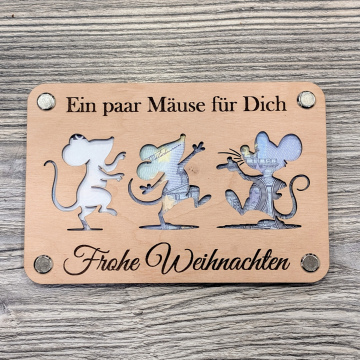 Geldgeschenk aus Holz - Ein paar Mäuse für Dich - Frohe Weihnachten