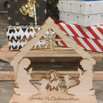 Weihnachtgrußkarte aus Holz A4 - Krippe